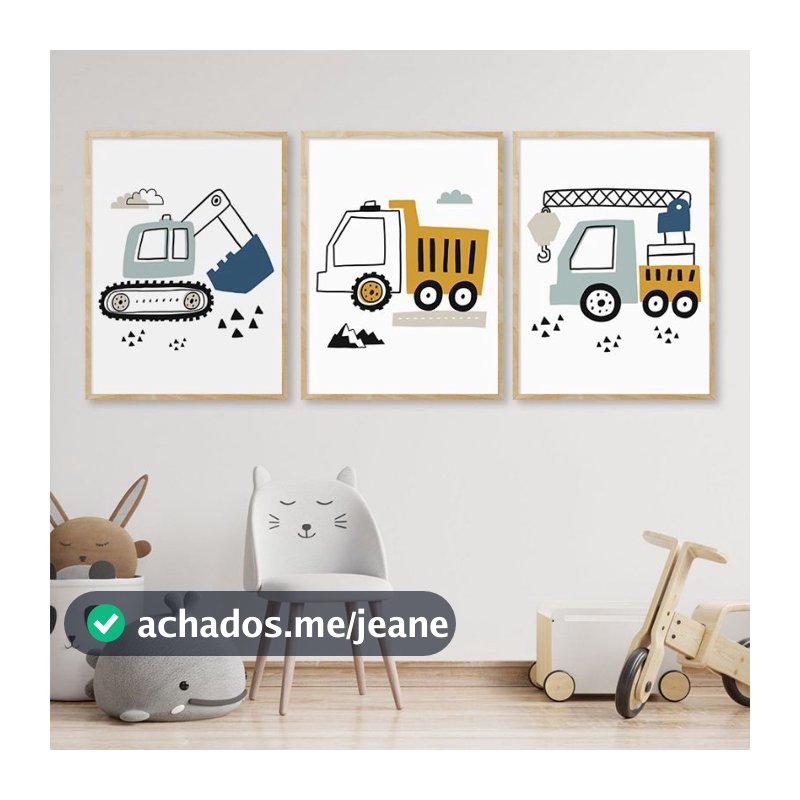 quadro decorativo infantil construção pequeno construtor 3 peças