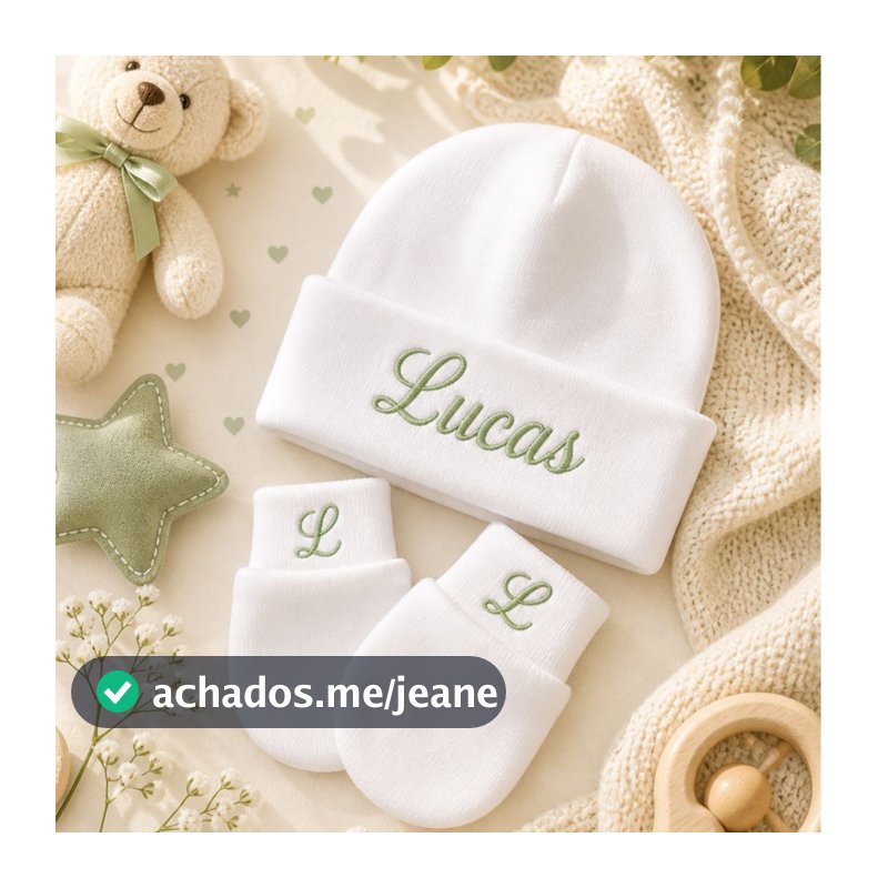 Kit Bebê Bordado Personalizado 👶💛 Touca + Luvas | Saída Maternidade Presente Exclusivo