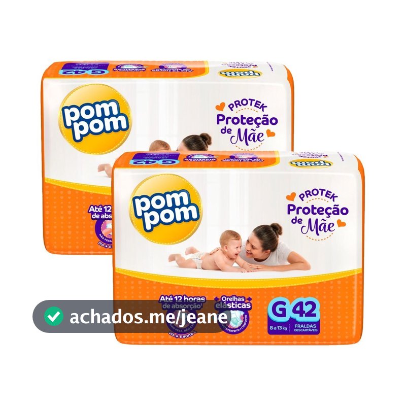 Kit 2 Fraldas Pom Pom Derma Protek Mega G com 42un cada