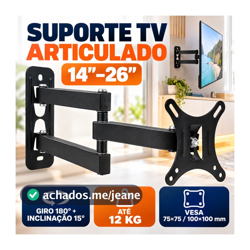Suporte Tv Tri Articulado Lcd Led Plasma 10 A 26 e 32 A 55 Pol Para Parede VESA 75x75mm/100x100mm
