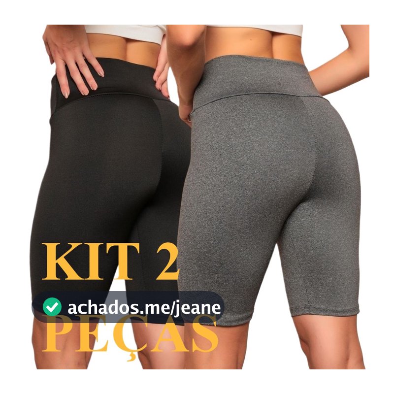 KIT 2 Bermuda Legging Feminino Suplex Cintura Alta Academia Yoga Ciclismo Zero Transparência
