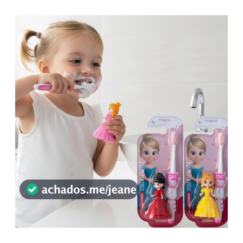 Escova de Dente Infantil Princesas Cores Sortidas Cerdas Macias, Higiene Bucal para Crianças
