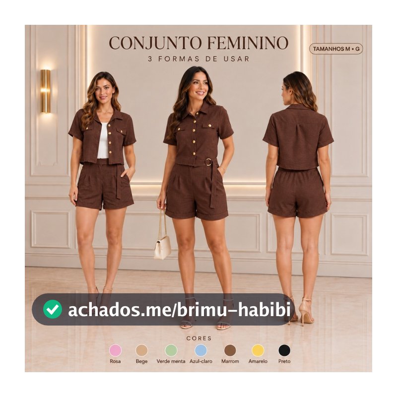 CONJUNTO FEMININO ALFAIATERIA EM LINHO+DUNA, SOCIAL BLUSA CAMISA  COM BOTÕES , SHORT COM BOLSO NOVIDADE PARA O VERÃO
