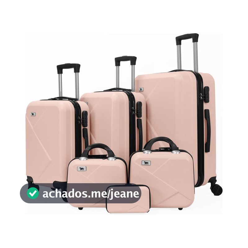 Kit Jogo de Malas Viagem 6 Peças 18 20 24 Polegadas Bordo Despacho Frasqueira Necessaire ABS Chapa Dupla Conjunto M1-M6