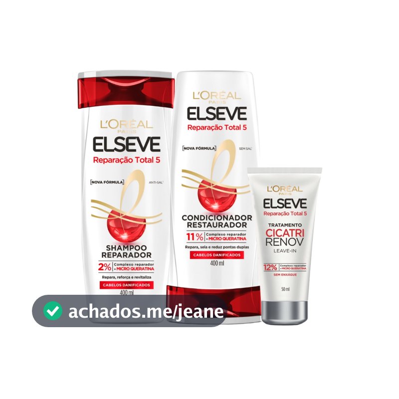 Kit Reparação Total 5 L'Oréal Paris Elseve  Shampoo 400ml + Condicionador 400ml + Leave-in de Tratamento Cicatri Renov