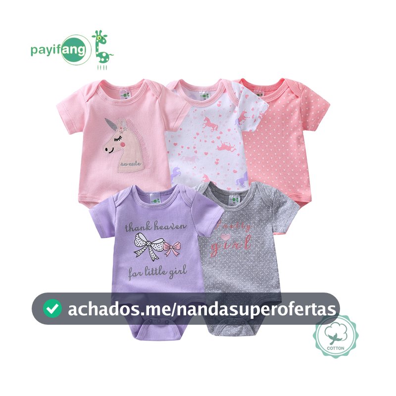 Kit 5 Pecas Body Bebe Manga Curta Algodao Suedine Meninos e meninas Verao 100% algodão-Padrão Pégaso