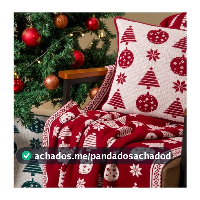 Kit Manta Natal Sofa Poltrona + 2 Capas Almofada Natal Tricot Ziper Decoração