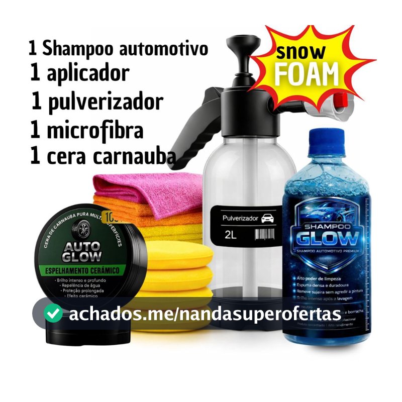 Kit pulverizador automotivo SnowFoam Lavagem completa com Shampoo Neutro opções com microfibra cera de carnauba