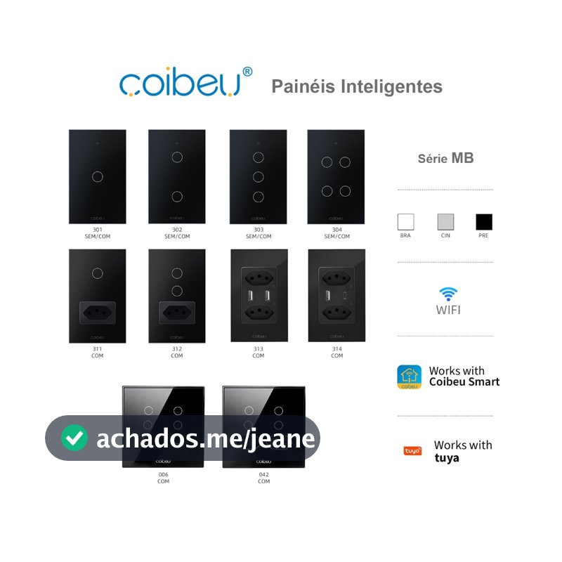 COIBEU Interruptor preta WiFi Inteligente Teclas Touch tuya APP Smart Life Painel Alexa Google Home