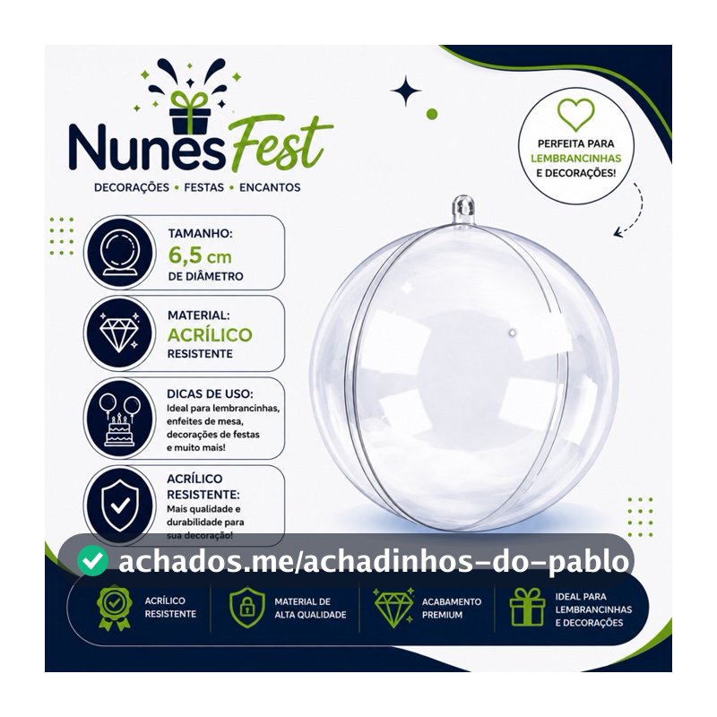 100 esferas acrilicas 6,5cm - para decoração de festa - arvore de natal - lembrancinhas