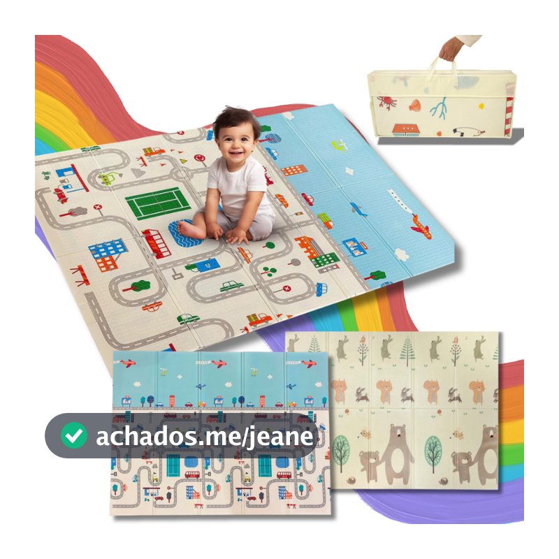 Tapete de Atividades Térmico 200x150 Para Bebes Dobrável Dupla Face Emborrachado Infantil Tatame Impermeável Educativo