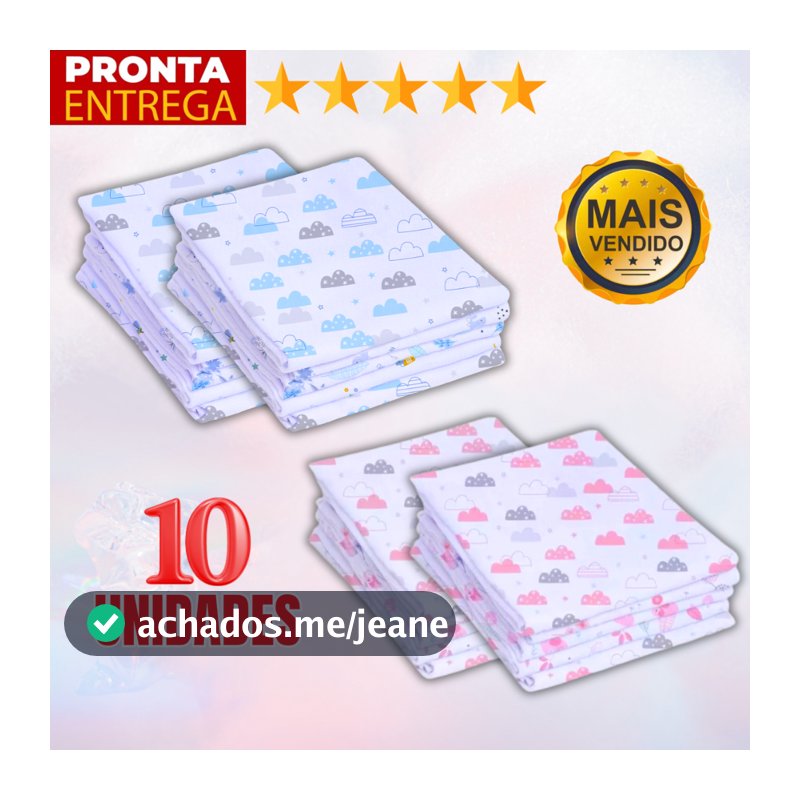 Kit 10 Unidades Fralda De Pano Estampada 60 x 60 Enxoval Infantil Bebê Menino Menina