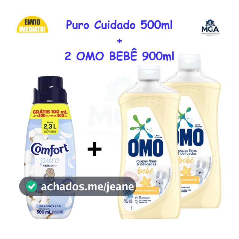 Kit OMO Bebê + Comfort Puro Cuidado 500ml Hipoalergênico Roupas Delicadas