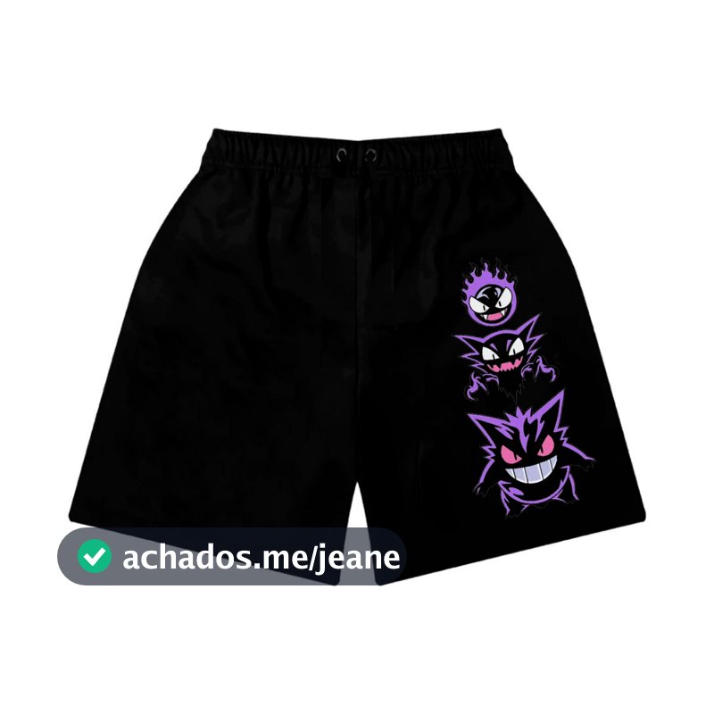 Short Bermuda de Moletom Pokemon Gastly Haunter Gengar Anime Streetwear