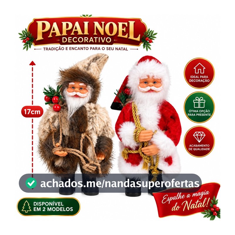 Papai Noel Decorativo 17cm Realista Super Luxo para  Decoração Natal
