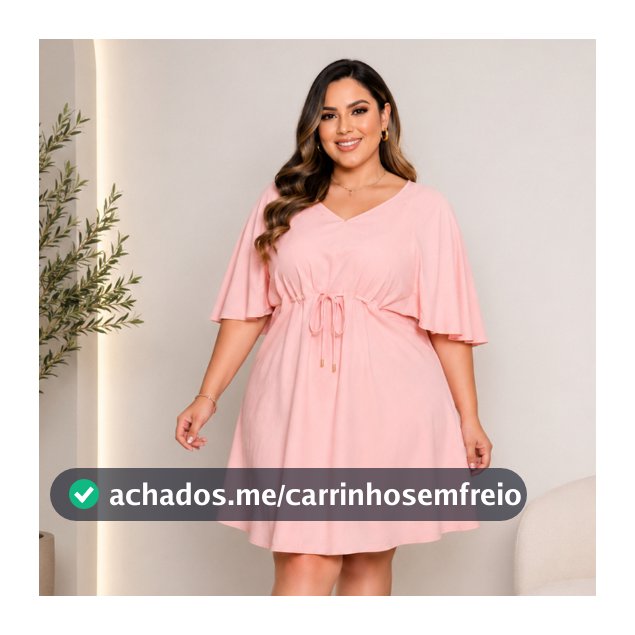 Vestido Plus Size Feminino Estampado Soltinho Manga Flare Decote Redondo Casual Verão