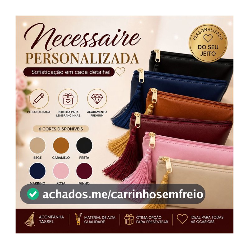 Necessaire Feminina Personalizada Couro Kit até 20 Unidades Maquiagem Lembrancinha Casamento Aniversário Empresa