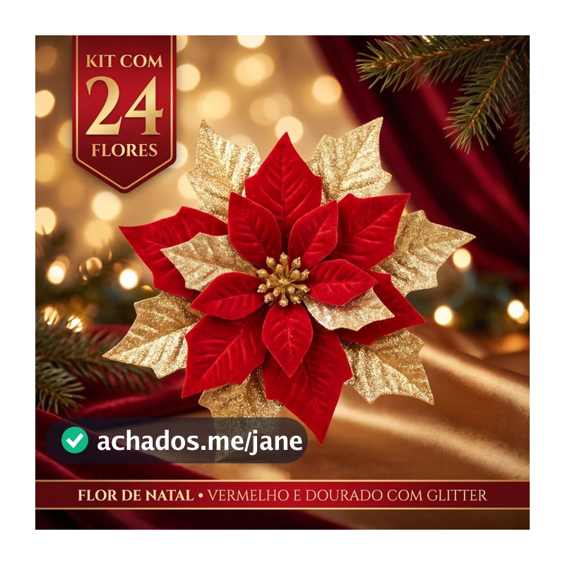 Kit 24 Flores de Natal Artificiais Bico Papagaio Com Glitter Decoração Árvore de Natal E Kit 6, 12 e 18