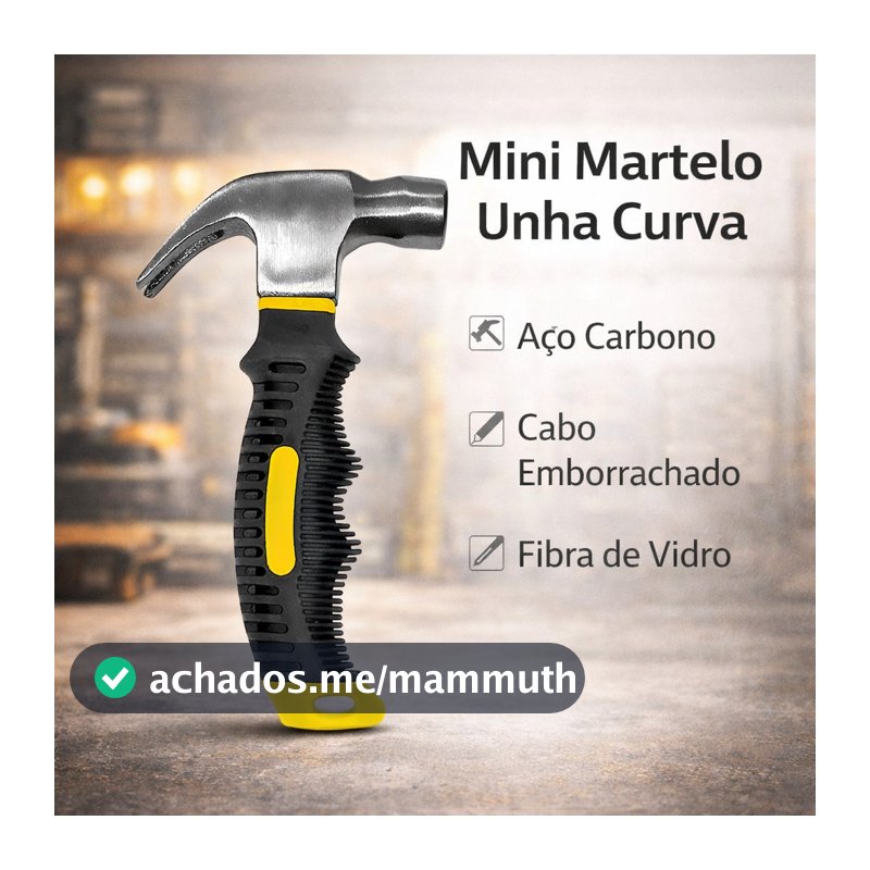 Mini Martelo Compacto Unha Curva Aço Carbono Cabo Emborrachado Fibra de Vidro Profissional