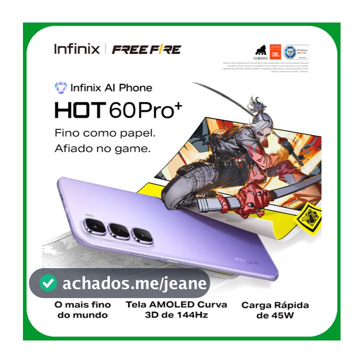 Smartphone Infinix Hot 60 Pro+ 4G 256GB Até 16GB RAM MediaTek Helio G200 Tela Curva 3D de 144 Hz Bateria 5160mAh NFC