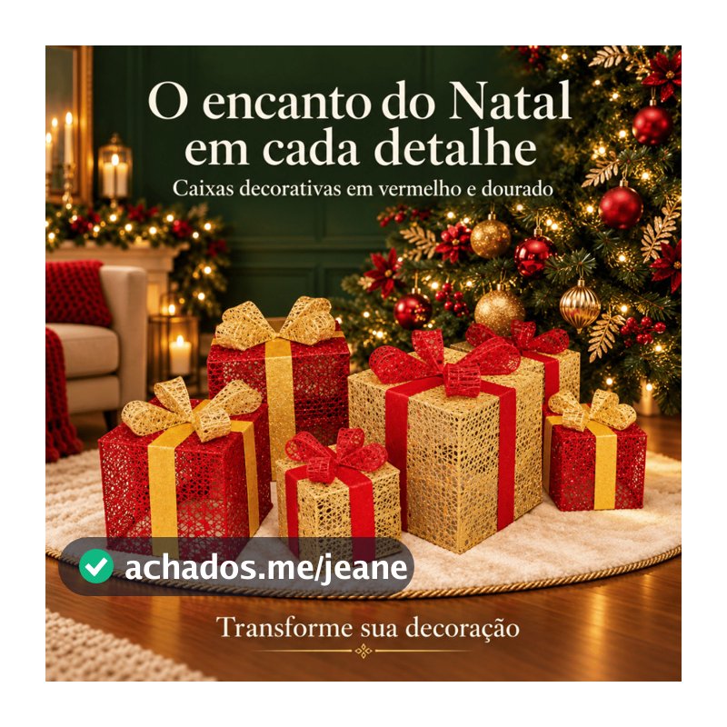 Kit 3 Caixas de Presente Decorativas Enfeite Arvore de Natal Glitter Vazado Ornamento