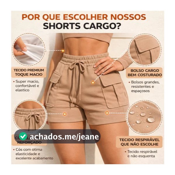 Short cargo Feminino Moletom Moletinho Shortinho Soltinho Confortável Algodão