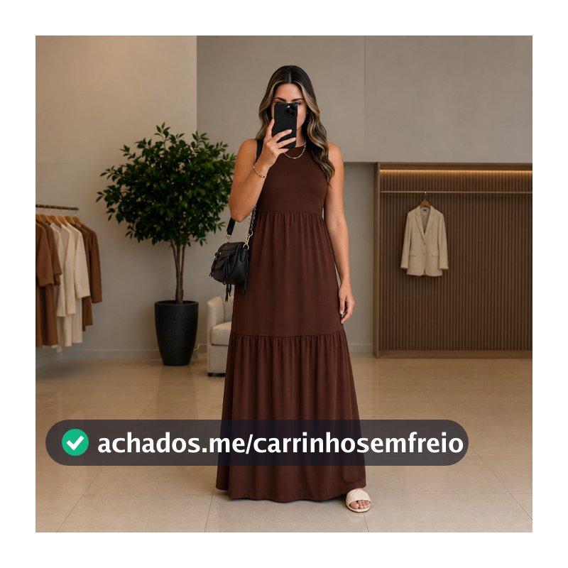 Vestido Feminino Longo Cavado 3 Marias Marrom Inverno 502