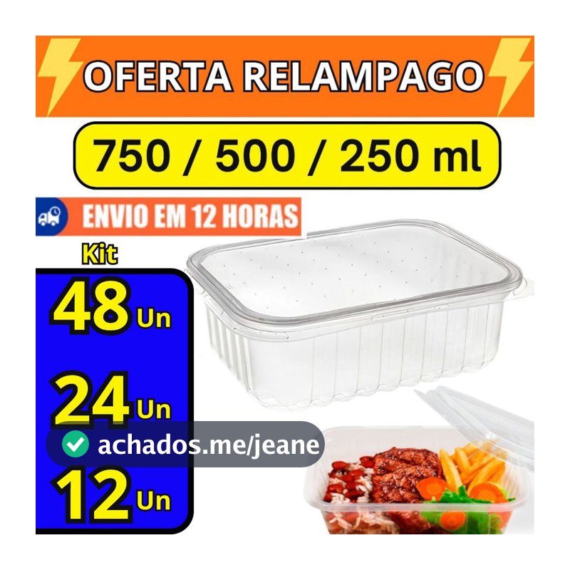 12/24/48 Pote Marmita retangular 500 ml 750 ml para Microondas Freezer Fitness Embalagem Resistente