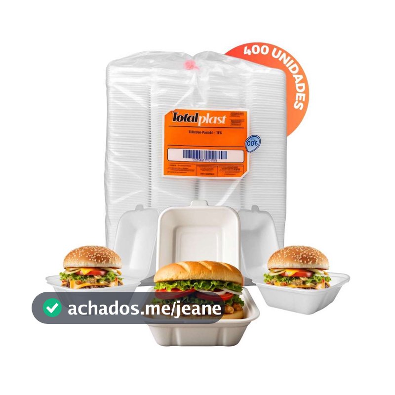 Kit 400 Unidades Hamburgueira De Isopor H01 Lanche Alta Qualidade Resistente Delivery Multiuso