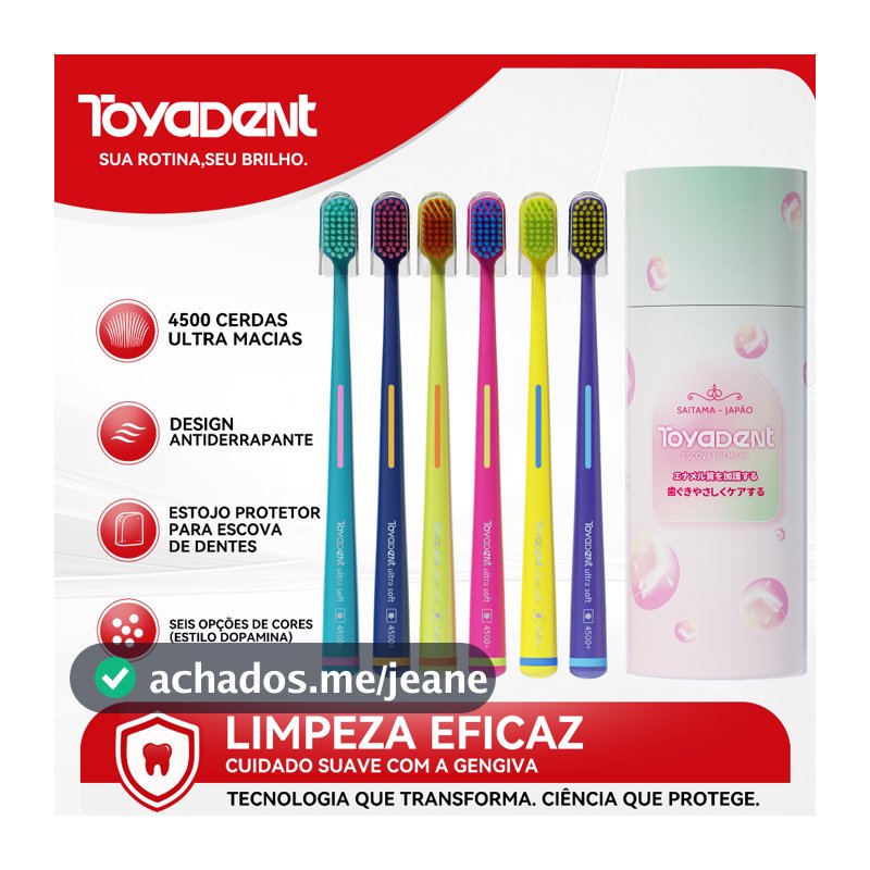 ToyaDent Escova de Dente, Pacote com 6 Unidades – Ideal para Família, 6 Cores