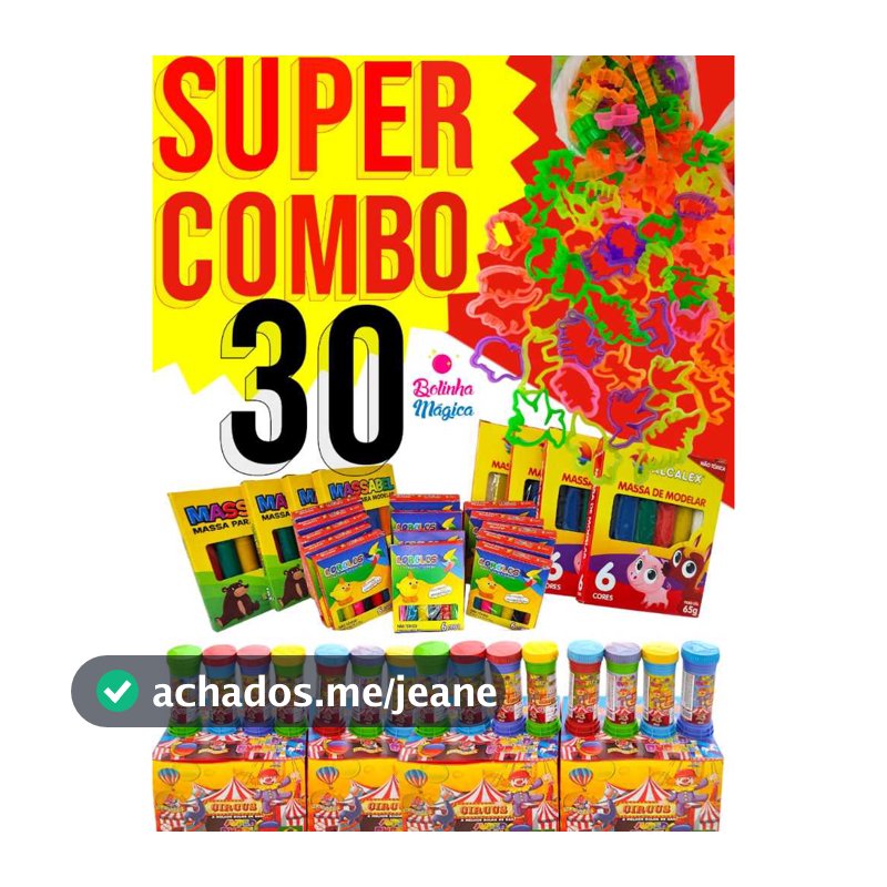 30 Caixa Massinha Modelar + 30 Bolha de Sabao+ 30 Cortador Molde Kit Lembrancinha Aniversario Prenda