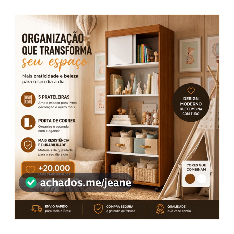 Estante Organizador Livreiro Prateleira Para Sala Quarto Escritório Londres Portas - Nature/Branco