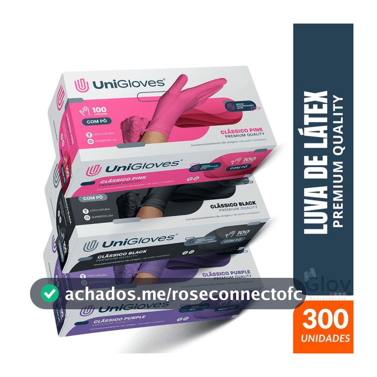 KIT 3 CAIXAS Luva Látex Descartável Com Pó UniGloves 300 Unidades