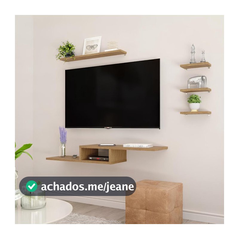 Rack Para Tv Suspenso Mdf + Kit 4 Prateleiras Nicho Jogo Sala Quarto