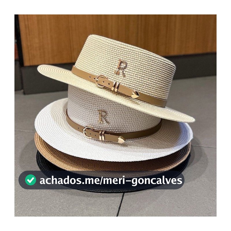 Chapéu Palheta Boater com Fivela Ajustável para Praia, Piscina e Moda Verão Letra R ou Liso
