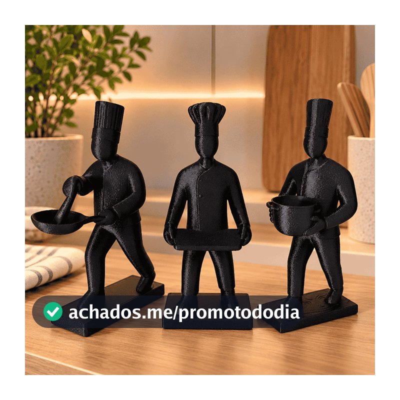 Estátua chef cozinha gastronomia cozinheiro kit enfeite panela tábua decoração bancada minimalista