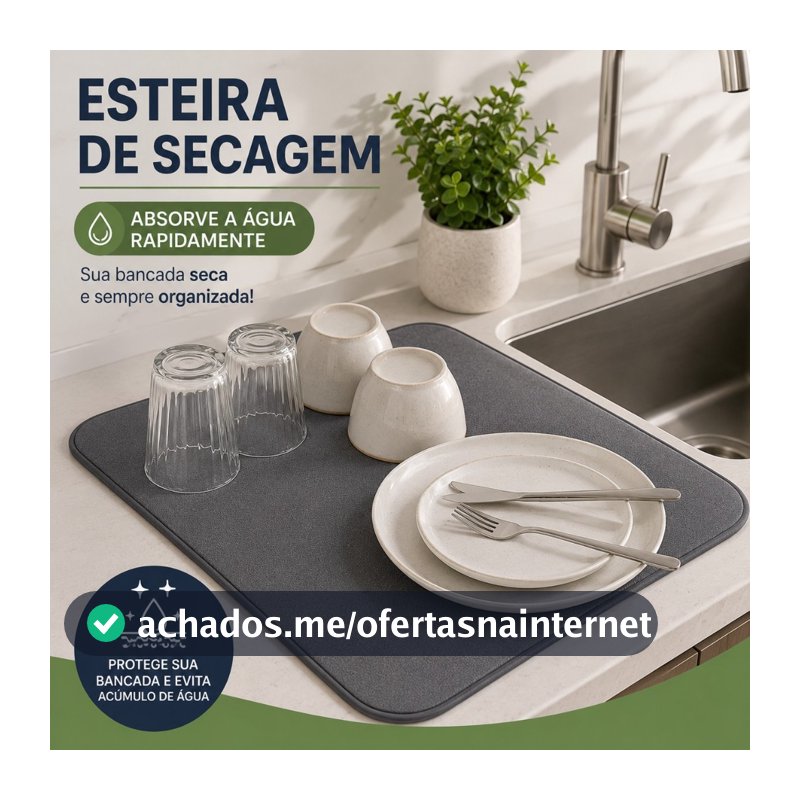 Esteira de Secagem de Louças 40x30cm Absorvente para Pia Cozinha Bancada Tapete Multiuso