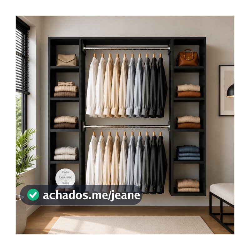Guarda-Roupa Closet Aberto Suspenso com Cabideiro Duplo e Nichos Organizador-188
