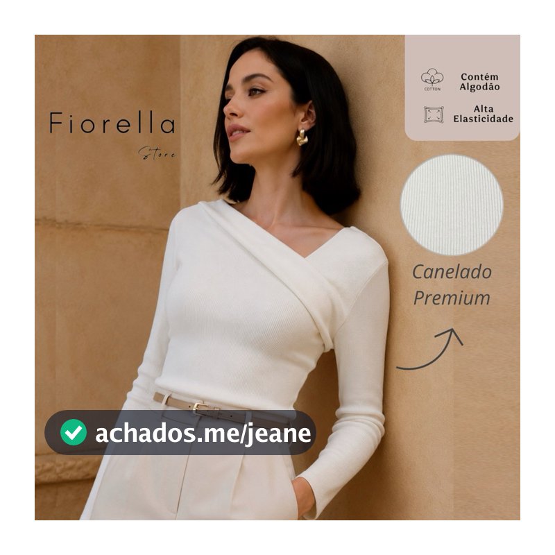 Blusa Manga Longa Canelada Assimétrica Blusinha Feminina