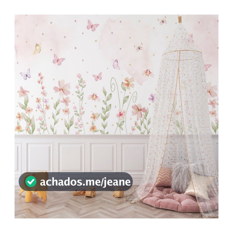 Papel de Parede para quarto Infantil Menina Floral Jardim Encantado Lavável Vinil Fosco Autoadesivo Quarto Bebê