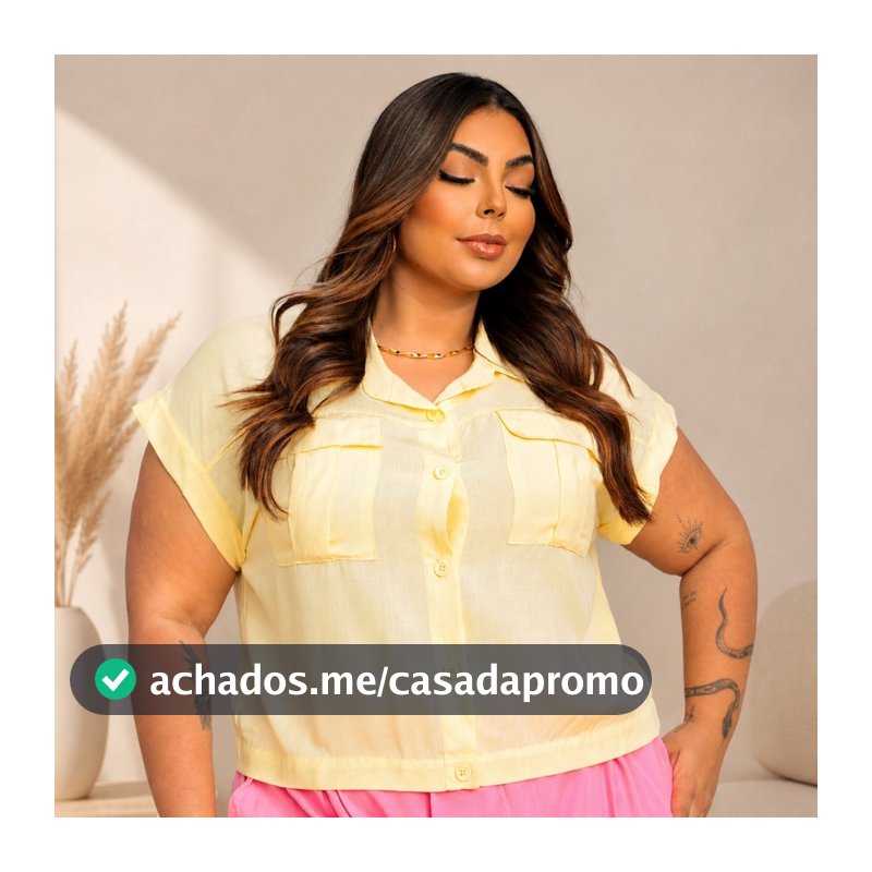 Blusa Camisa Feminina Manga Curta Com Botões Frontais Colarinho Casual/Social