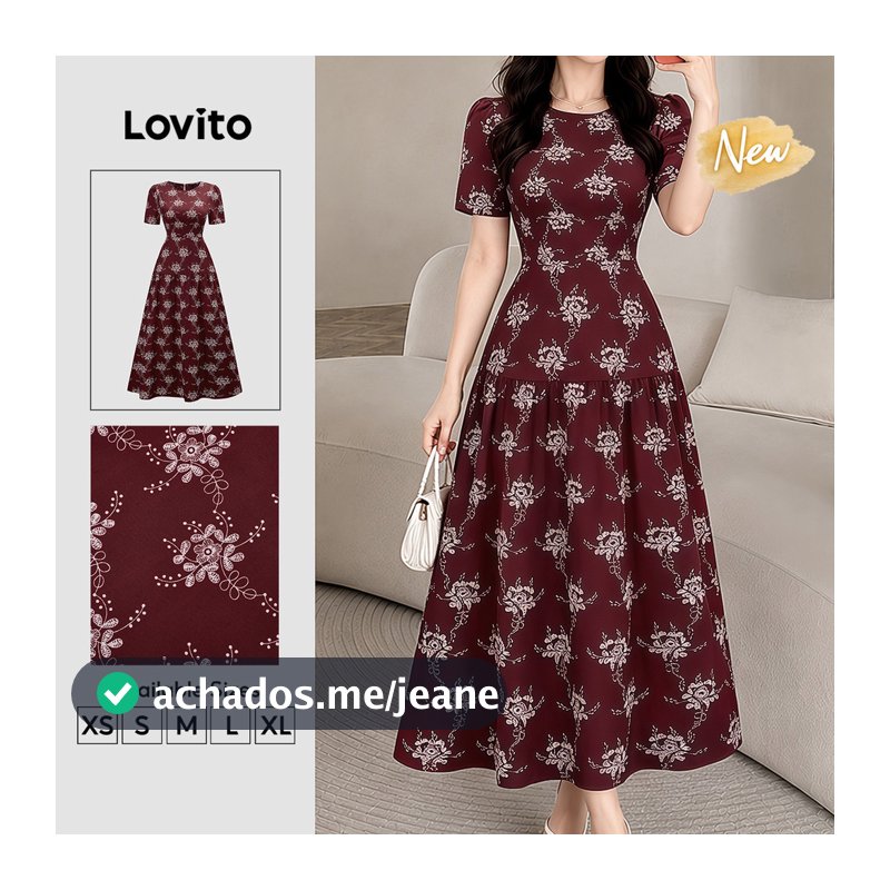 (New Arrival) Lovito Elegante Vestido Longo Evase Estampa Corrente Zíper Detalhes Estruturais Primavera Verão Trabalho Para Mulheres DRB205P2D171