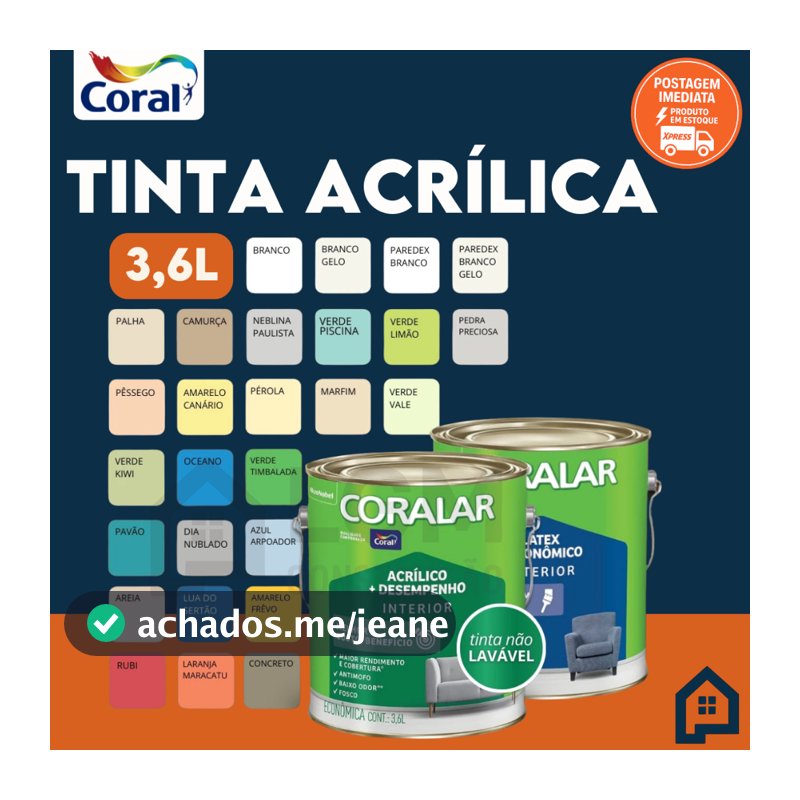 Tinta Acrílica Coral Coralar 3,6 Litros – Todas as Cores | Interior e Exterior Fosca, Econômica