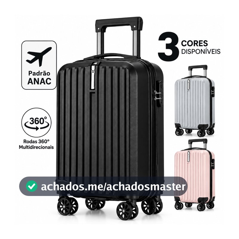 Mala de Viagem de Bordo 10Kg Padrão Anac Com Cadeado Bagagem de Mão Rodinhas 360º Premium Multmaxx