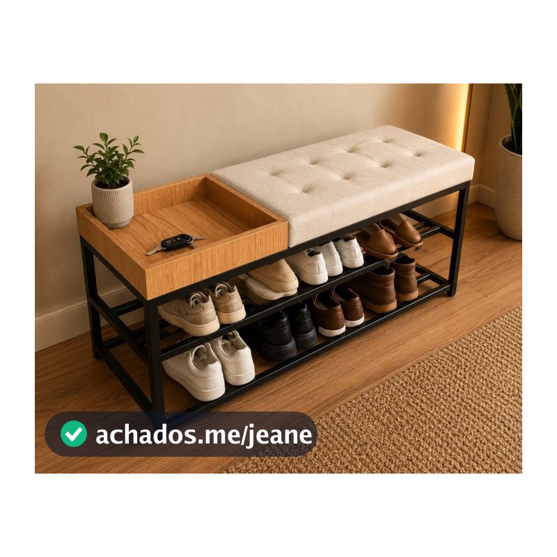 Banco Sapateira Banquinho Estofado Macio 110cm C/ Porta Chaves Objetos Armezar Calçados Organizador Hall de Entrada