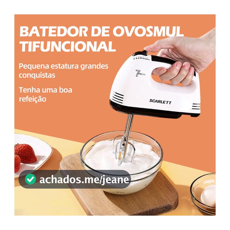 Batedeira Misturadora Leve De Mão Com 7 Velocidades 110V Bate Bolo Massa Chantilly Ovo