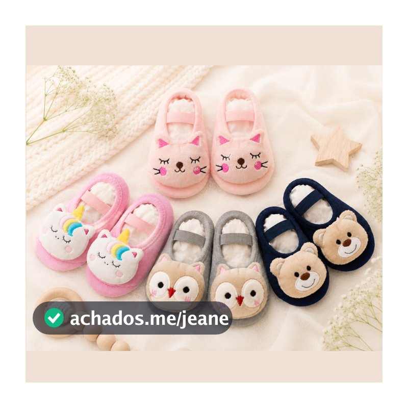 Kit 2 a 6 Pares Meia Sapatilha Bebê Menina Menino Antiderrapante Chocalho Pelúcia 3D