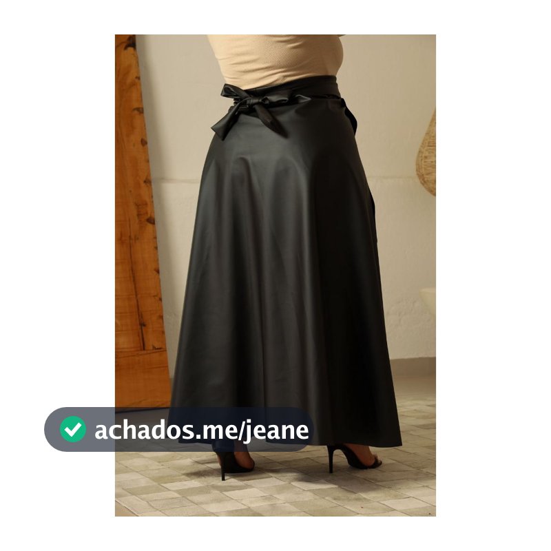 Saia Preta Plus Size Longa Elegante Saia Envelope Maxi Feminina Assimétrica Em Courino