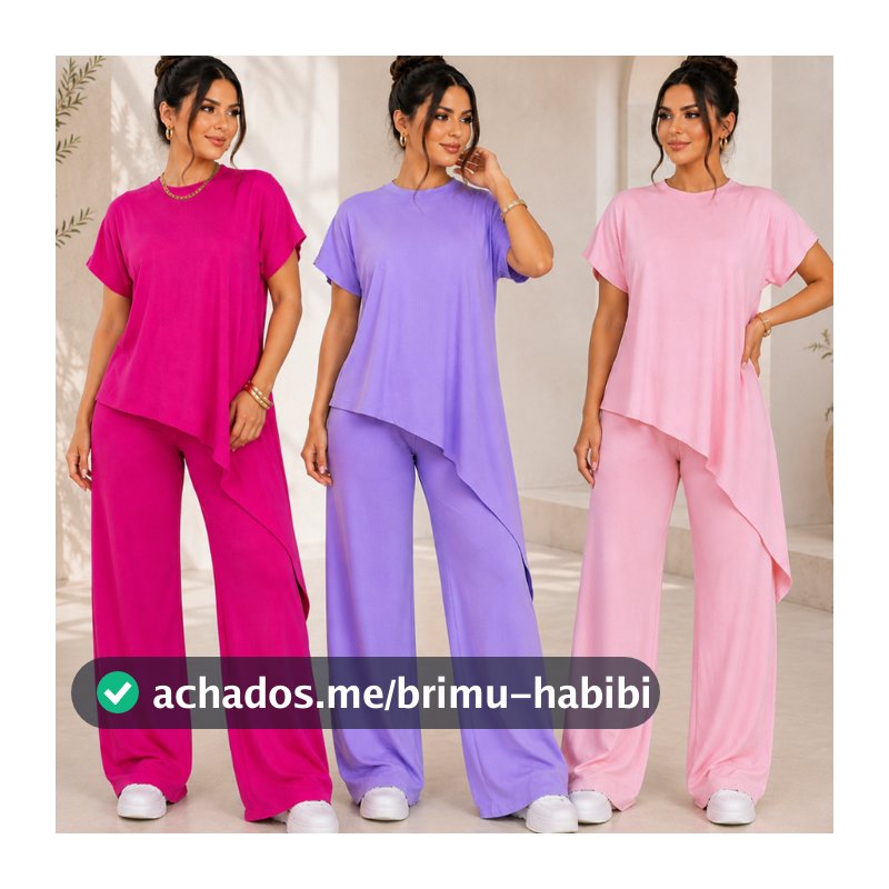 Conjunto femenina Calça Pantalona com Blusa Asimetrica Anarruga Estiloso & Elegante