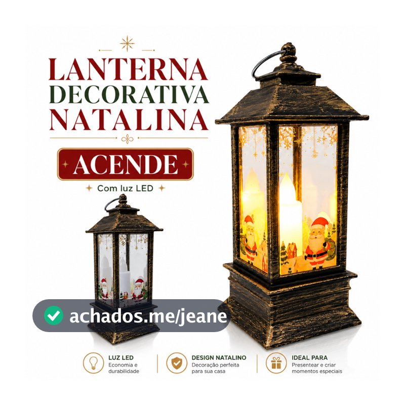 Lanterna Natalina Decorativa LED Papai Noel 13cm Enfeite de Natal Vintage para Árvore Mesa e Decoração